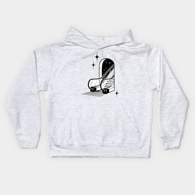 Space Escalator - Digital Drawing - B&W Kids Hoodie by euror-design